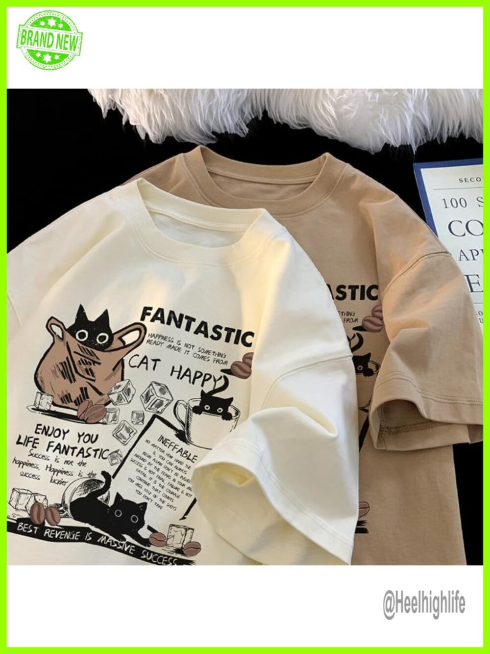 Oversize Kawaii Cat Letter Print Cotton Short Sleeve Tee Y2K Harajuku - Picture 3 of 4